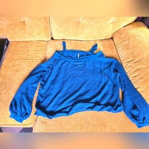 Free People Cold Shoulder Hacci Knit Top Teal Treasure